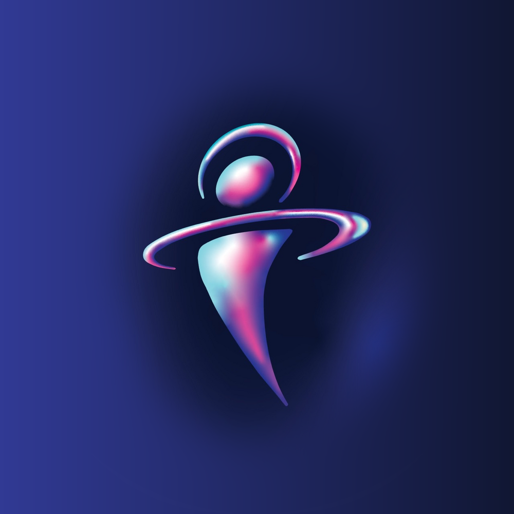 Techtonic figure logo with cyan and magenta highlights